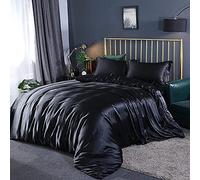 Sets 4pcs Silk Bedding Satin Luxury Queen King Size Set Duvet Quilt Cover Linen Pillowcase Single Double Bedclothes-Camel_2.0m (Black 1.8m bed)