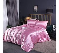 Sets 4pcs Silk Bedding Satin Luxury Queen King Size Set Duvet Quilt Cover Linen Pillowcase Single Double Bedclothes-Camel_2.0m (Pink 1.8m bed)