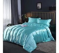 Sets 4pcs Silk Bedding Satin Luxury Queen King Size Set Duvet Quilt Cover Linen Pillowcase Single Double Bedclothes-Camel_2.0m (Blue 1.8m bed)