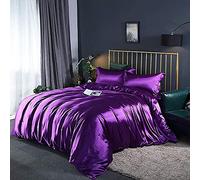 Sets 4pcs Silk Bedding Satin Luxury Queen King Size Set Duvet Quilt Cover Linen Pillowcase Single Double Bedclothes-Camel_2.0m (Purple 1.8m bed)