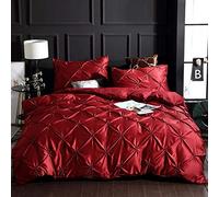 Sets Double 100% Satin Silk Set Comfortable Quilt Adult Bedding Linens Pillowcase Bed Duvet Cover Set-Red_King (Red Twin)