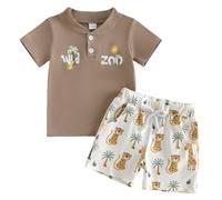 Sets for Boys Toddler Baby Boy Outfits Wild Print Clothes Short Sleeve Shirts Top Shorts 2pcs Clothing Set Summer Sets for Boys (Khaki, 2-3 Years)