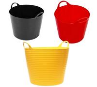 Sets of 3 or 6 Strong Robust 40 Litres Flexible Tubs Mixed Assorted Colours Multi Purpose Garden Storage Container Bucket (Set of 3 (1 X Black, 1 X Red & 1 X Yellow))