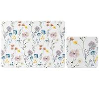 Sets of 4 (8 pc) Pressed Flowers Placemat & Coaster Set, Floral Cork Backed Placemats & Coasters, & Kitchen Protector Mats for Decoration, Heat-Resistant Coating.