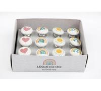 Sets of 4 Heart, Rainbow & Sun Round Ceramic Decorative Baby Childrens Door/Draw Knobs (One of Each Design)