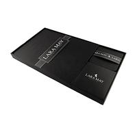 Sets of 4 Jet Black Recycled Leather Placemats (28cm x 21cm) and 4 Recycled Leather Coasters. Made in The UK by Lara-May.