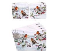 Sets of 4 Placemats with 4 Matching Coasters (Christmas Robin Placemats and Coasters)