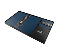 Sets of 4 Royal Blue Recycled Leather Placemats (28cm x 21cm x 0.03cm) and 4 Recycled Leather Coasters. Made in UK by Lara May Collection.