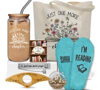 Sets of 7 Book Lovers Gifts Teacher Gifts Includes Novelty Sock 16 oz Glass Cup Just One More Chapter Canvas Tote Bag Bookmark Book Page Holder Ornament Card Gift Set for Reader Thanksgiving Christmas