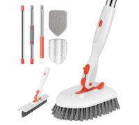 SetSail 4-in-1 Tile Tub Floor Scrubber with 52-inch Adjustable Long Handle Shower Cleaner Brush with V-Shaped Grout Brush and 3 Replacement Brush Heads for Cleaning Bathroom Kitchen Walls Tub Tile