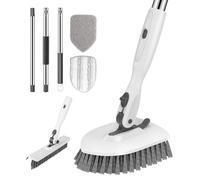 SetSail 4-in-1 Tile Tub Floor Scrubber with 52-inch Long Adjustable Handle Shower Cleaner Brush with V-Shaped Grout Brush and 3 Replacement Brush Heads for Bathroom Kitchen Walls Tub Tile, White Grey