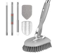 SetSail Floor Scrub Brush, 3-In-1 Tile Tub Floor Scrubber with 52-inch Adjustable Long Handle Shower Cleaner Brush and 3 Detachable Replacement Brush Heads for Cleaning Bathroom Kitchen Tub Tile, Grey