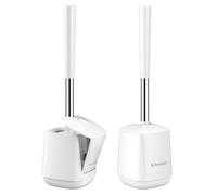SetSail Toilet Brush 2 Pack, Self Closing Lid Toilet Bowl Brushes Holder and Extra Long Handle Ventilated Toilet Brush Set for Bathroom Cleaning, Nylon Bristles, Pure White
