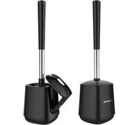 SetSail Toilet Brush and Holder 2 Pack, Self Closing Lid Toilet Bowl Brushes Holder and Extra Long Handle Ventilated Toilet Brush Set for Bathroom Cleaning, Nylon Bristles, Black