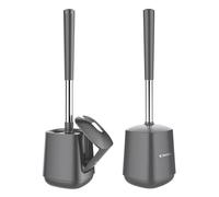 SetSail Toilet Brush and Holder 2 Pack, Self Closing Lid Toilet Bowl Brushes Holder and Extra Long Handle Ventilated Toilet Brush Set for Bathroom Cleaning, Nylon Bristles, Grey