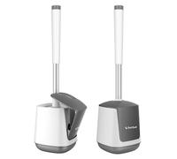 SetSail Toilet Brush and Holder 2 Pack, Self Closing Lid Toilet Bowl Brushes Holder and Extra Long Handle Ventilated Toilet Brush Set for Bathroom Cleaning, Nylon Bristles, White & Grey