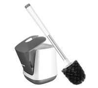 SetSail Toilet Brush and Holder, Self Closing Lid Toilet Bowl Brushes Holder and Extra Long Handle Ventilated Toilet Brush Set for Bathroom Cleaning, Nylon Bristles, White & Grey
