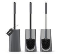 SetSail Toilet Brush, Compact Size Toilet Bowl Brush and Holder Toilet Brushes for Bathroom with Stainless Steel Handle Toilet Cleaner Brush with Durable Scrubbing Bristles, 3 Packs，Gery