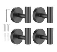 SetSail Towel Hooks for Bathrooms 4 Packs Screw-in Matte Black Bathroom Towel Hook Wall Mounted Stainless Steel Shower Towel Hooks for Coat Hanging, Drill Hole