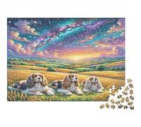 Setter Sturdy Paper Three Dogs in Field Under Starry Sky Jigsaw Puzzle Home Decor Collectible 38x26cm/1000pcs