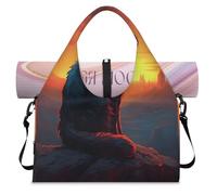 Setting Sun Black Cat Sports Duffle Bag with Shoe Compartment Weekend Overnight Bags Tote Cabin Luggage Bag for Gym Yoga Travel