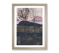 Setting Sun By Egon Schiele Classic Painting Framed Wall Art Print, Ready to Hang Picture for Living Room Bedroom Home Office Décor, Oak A3 (34 x 46 cm)