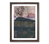 Setting Sun by Egon Schiele Framed Print | A2 Walnut Framed Wall Art | Ready to Hang | Modern Nature Picture | Living Room Bedroom Lounge Office