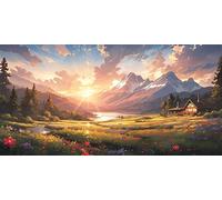 Setting Sun Diamond Art, Log Cabin Crafts for Adults, Gem Art Kits for Kids, Large 5d Diamond Painting Kits for Adults, Full Drill Crystal Cross Stitch Canvas, for Home Wall Decor, 100x200cm p-448