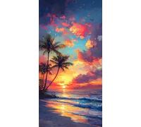 Setting Sun Diamond Painting Kits for Kids Adults, Full Drill DIY Diamond Art, Easy to Create Craft for Beginners, Craft Gift for Friends & Family, Home Wall Decoration (Coconut Tree 35x70cm) R-300
