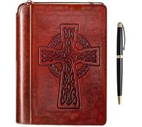 SETTINI® Lined Celtic Cross Journal for Writing Gift Set - Hardcover Vegan Leather, Unique Pen Holder, 192 Pages, 16 x 21.3 cm - Includes Pen and Gift Box - Bible Journal