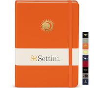 SETTINI Lined Journal - A5 Vegan Leather Notebook, 192 Archival-Quality Pages, QuillEase Bleed-Free Paper, Inner Pocket & Bookmark, Ideal for Journaling - Orange Sun Moon
