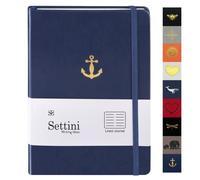 SETTINI Lined Journal - A5 Vegan Leather Notebook, 192 Archival-Quality Pages, QuillEase Bleed-Free Paper, Inner Pocket & Bookmark, Ideal for Journaling - Blue Anchor