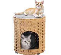 SETVSON Cat House for Indoor Cats, Large Cat Houses Handwoven Rattan Kitten Cave, Pet Kitten Bed Covered, One Double Sided Bed Pad, 13 x 13 x 13.7 Inches, Foldable Hideaway in Living Room Natural