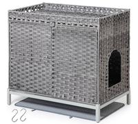 SETVSON Cat Litter Box Enclosure Furniture, Hidden Handwoven Rattan Litter Box with Mat, Large Cat House with Metal Heightened Feet, 30.3 x 18.3 x 28 Inches, Indoor for Living Room, Bedroom Gray