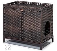 SETVSON Cat Litter Box Enclosure Furniture, Hidden Handwoven Rattan Litter Box with Mat, Large Cat House with Metal Heightened Feet, 30.3 x 18.3 x 28 Inches, Indoor for Living Room, Bedroom Brown