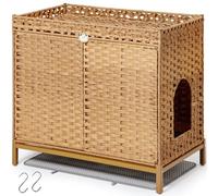 SETVSON Cat Litter Box Enclosure Furniture, Hidden Handwoven Rattan Litter Box with Mat, Large Cat House with Metal Heightened Feet, 30.3 x 18.3 x 28 Inches, Indoor for Living Room, Bedroom Natural