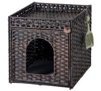 SETVSON Cat Litter Box Enclosure Furniture, Hidden Litter Box with Mat and Fence, Handwoven Rattan Cat House with Two S-Shaped Hooks for Living Room, Bedroom, 18.5 x 20.5 x 19.1 Inches (Brown)