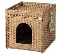 SETVSON Cat Litter Box Enclosure Furniture, Hidden Litter Box with Mat and Fence, Handwoven Rattan Cat House with Two S-Shaped Hooks for Living Room, Bedroom, 18.5 x 20.5 x 19.1 Inches (Natural)