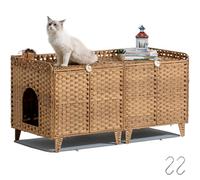 SETVSON Large Natural Cat Litter Box Enclosure for 2 Cats, Double Room, Handwoven Rattan Cat House with Door