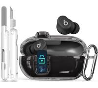 Seucre Lock Case for Beats Solo Buds 2024, with 3-in-1 Cleaner & Keychain, Ekoonpft Soft TPU Cases Cover Compatibility with Beats Solo Buds Wireless Bluetooth Earbuds, Full Protection (Clear Black)