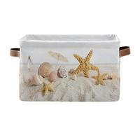 SEULIFE Summer Ocean Sea Beach Seashell Starfish Foldable Storage Basket, Large Collapsible Organizer Storage Bin Cube Toys Storage Boxes with Handles for Bathroom Kids Nursery Closet Storage, 1 Pack