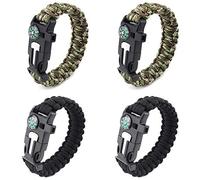 Seully 4 Piece Adjustable Survival Bracelet, 5 in 1 Outdoor Bracelets with Flint Fire Starter/Scraper/Compass/Whistle and Parachute Cord Buckle, Hiking, Camping or Outdoor Activities