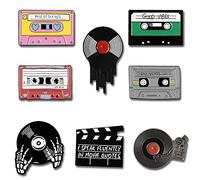 Seully 8 Pieces Enamel Brooch Pins,Cartoon Tape Corsage Pins,Gramophone/Vinyl Record/Skull Brooch,Pin for Children Women Fashion Collar Badge Clothing Bags Jackets Decor