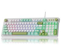 SEUNKWANG EWEADN G98 RGB Gaming Keyboard Wired, Retro Creamy Membrane Keyboards with Media Knob, Number Pad RGB Backlit, 98 Keys Quite Membrane Computer Keyboard for MAC Xbox PC Gamer- Green