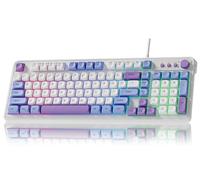 SEUNKWANG EWEADN G98 RGB Gaming Keyboard Wired, Retro Creamy Membrane Keyboards with Media Knob, Number Pad RGB Backlit, 98 Keys Quite Membrane Computer Keyboard for MAC Xbox PC Gamer- Sky Blue