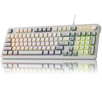 SEUNKWANG EWEADN G98 RGB Gaming Keyboard Wired, Retro Creamy Membrane Keyboards with Media Knob, Number Pad RGB Backlit, 98 Keys Quite Membrane Computer Keyboard for MAC Xbox PC Gamer - White&Grey