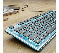 SEUNKWANG EWEADN GX710S Backlit Computer Keyboards, Wired USB Keyboard with Blue Backlit, Metal Panel, Plug and Play, Pudding Keycaps Full Size Quite Computer Keyboard for Win/PC/Laptop-Black