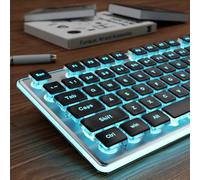 SEUNKWANG EWEADN GX710S Backlit Computer Keyboards, Wired USB Keyboard with Blue Backlit, Metal Panel, Plug and Play, Pudding Keycaps Full Size Quite Computer Keyboard for Win/PC/Laptop-Black