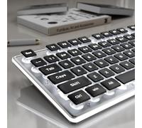 SEUNKWANG EWEADN GX710S Backlit Computer Keyboards, Wired USB Keyboard with White Backlit, Metal Panel, Plug and Play, Pudding Keycaps Full Size Quite Computer Keyboard for Win/PC/Laptop-Black