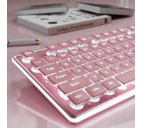 SEUNKWANG EWEADN GX710S Backlit Computer Keyboards, Wired USB Keyboard with White Backlit, Metal Panel, Plug and Play, Pudding Keycaps Full Size Quite Computer Keyboard for Win/PC/Laptop-Pink